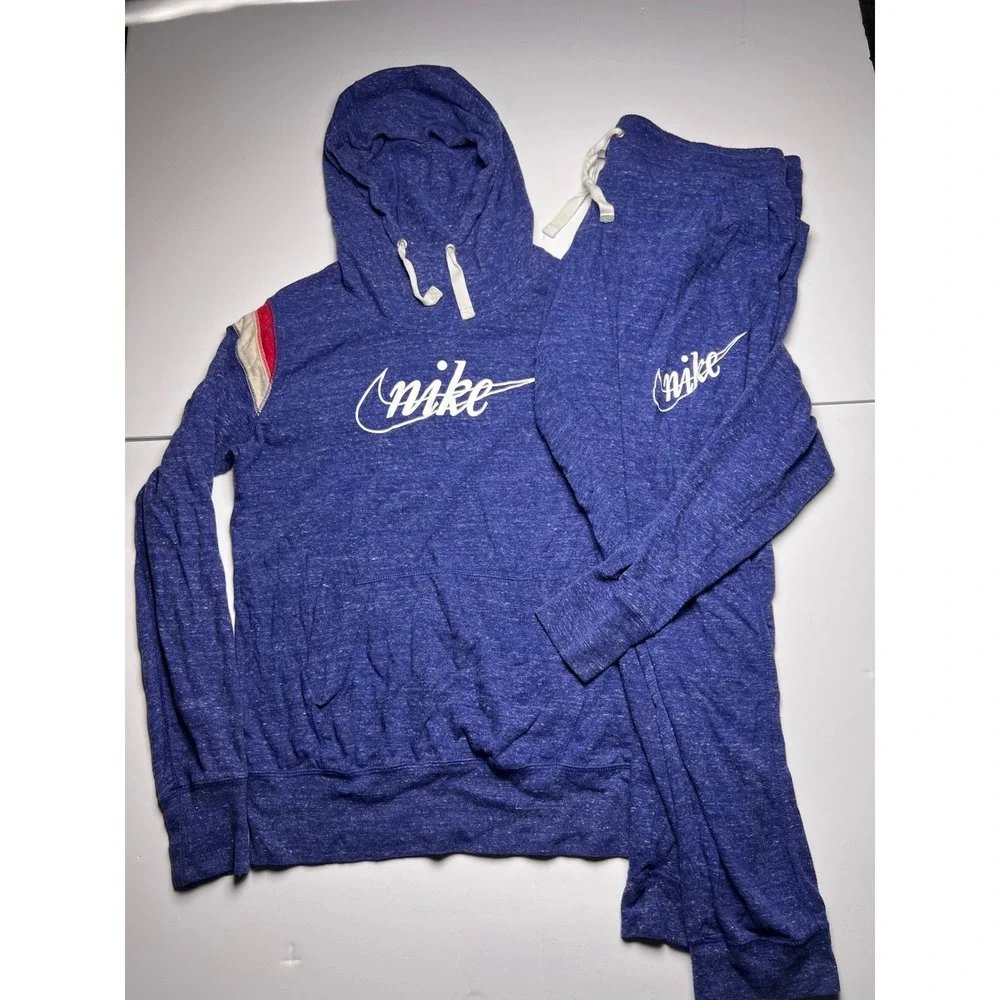 Nike Tracksuit Set Women Large Blue Gym Vintage Hoodie Joggers Heathered 0880